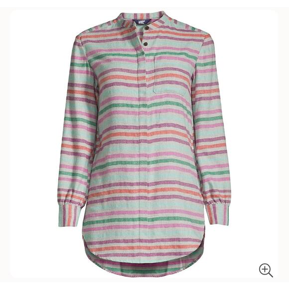 LANDS' END Plus Size 1X Flannel A-line Striped Long Sleeve Tunic Top Very Soft - Picture 2 of 10